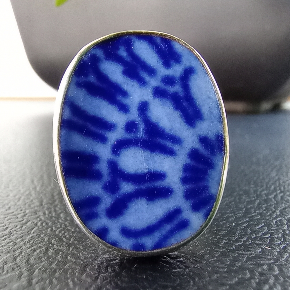 Ming Dynasty porcelain sterling silver ring